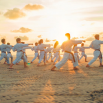 martial arts practice in the beach