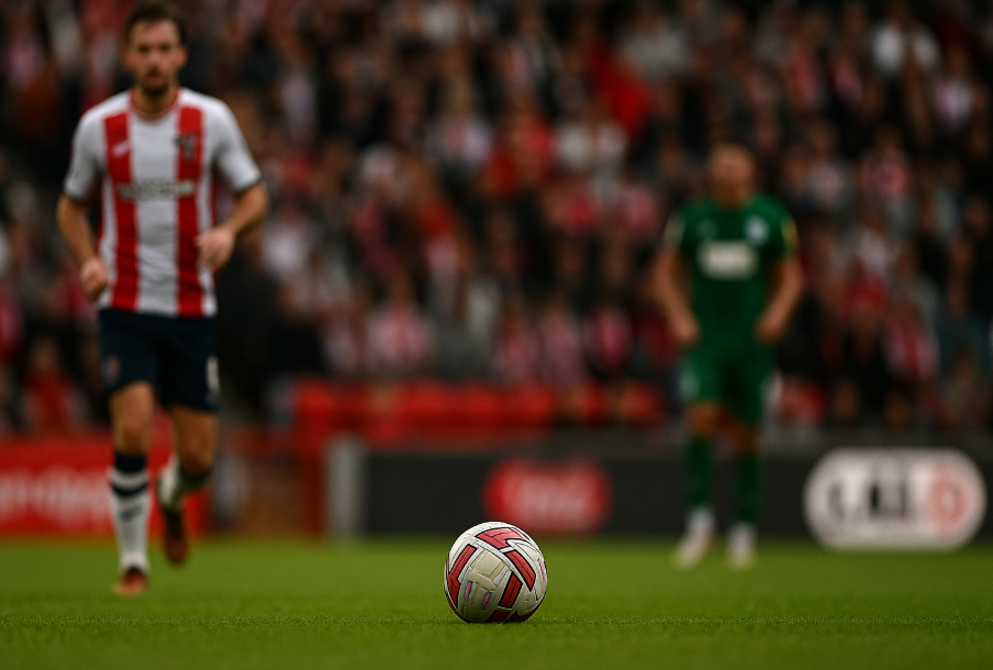 football player about to kick the ball