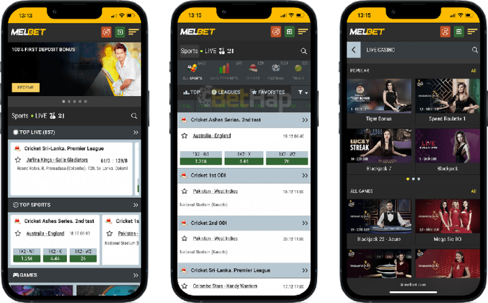 melbet mobile sports app interface